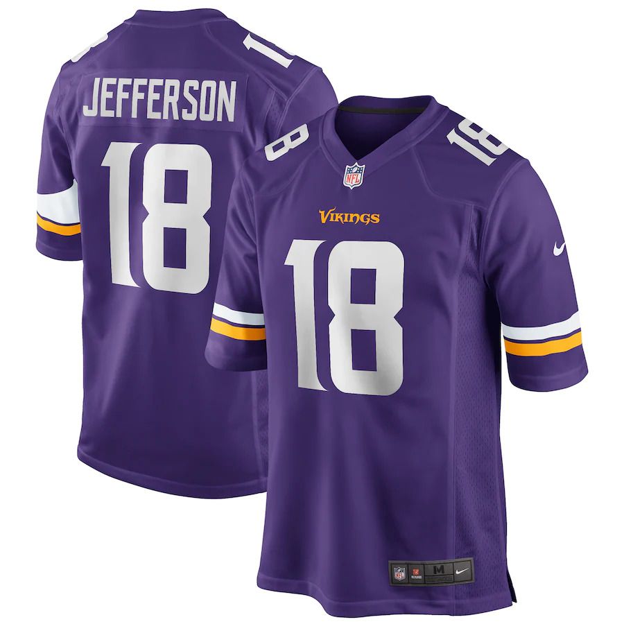 Men Minnesota Vikings 18 Justin Jefferson Nike Purple Game NFL Jersey